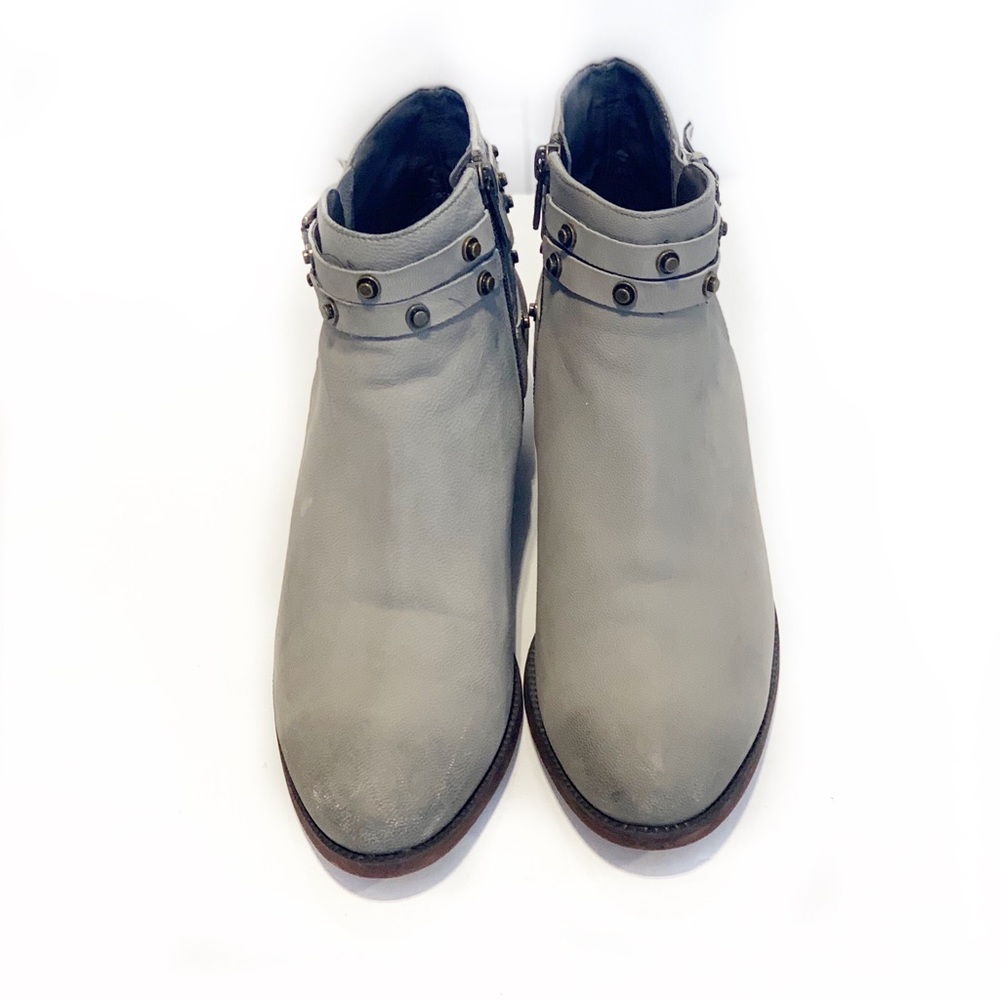 SOLDHalogen Lidia Gray Leather Studded Ankle Boots - Picture 3 of 8